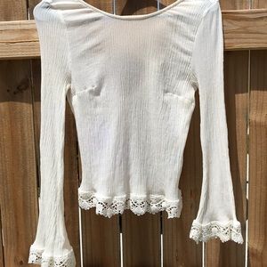 Crochet Trim Bell-sleeve Top